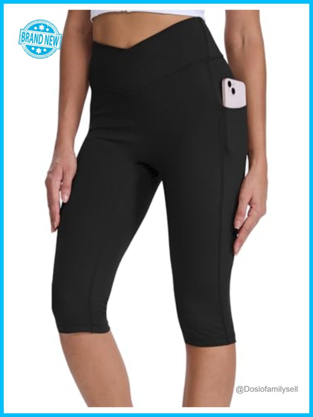 Women's Knee Length Capri Leggings with Pockets Yoga Workout Stretch